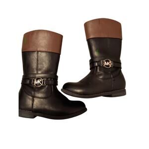 Michael Kors Boots, Little Girl's Size 7, Black Brown MK Logo Buckle Zip Up